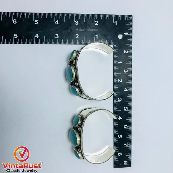 Single Tribal Stones Boho Cuff, Afghan Kuchi Ethnic Bracelet, Handmade Cuff - Picture 5 of 6